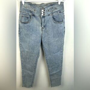 MCR Studio Ultra High Rise Jeans Tapered leg Raw Hem Size XL NWT